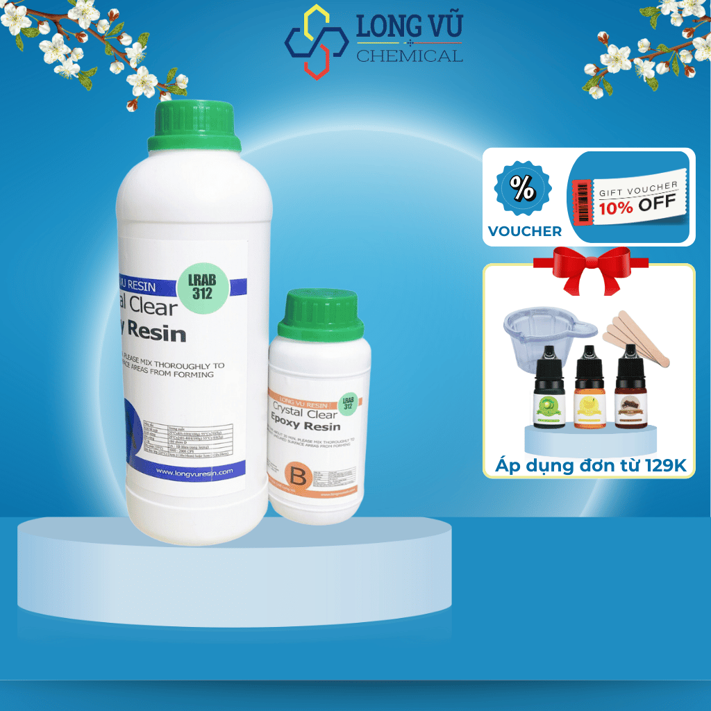 Keo Epoxy đổ mặt bàn, Nhựa epoxy trong suốt đổ khuôn silicone, Epoxy resin làm handmade - Bộ 1kg - LRAB 312