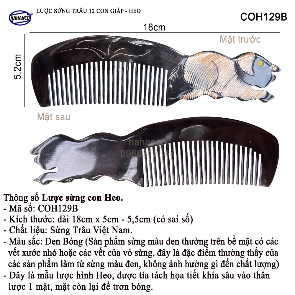 Lược sừng trâu 12 con giáp - quà tặng ý nghĩa (Size: L - 18cm) Horn Comb of HAHANCO - Chăm sóc tóc