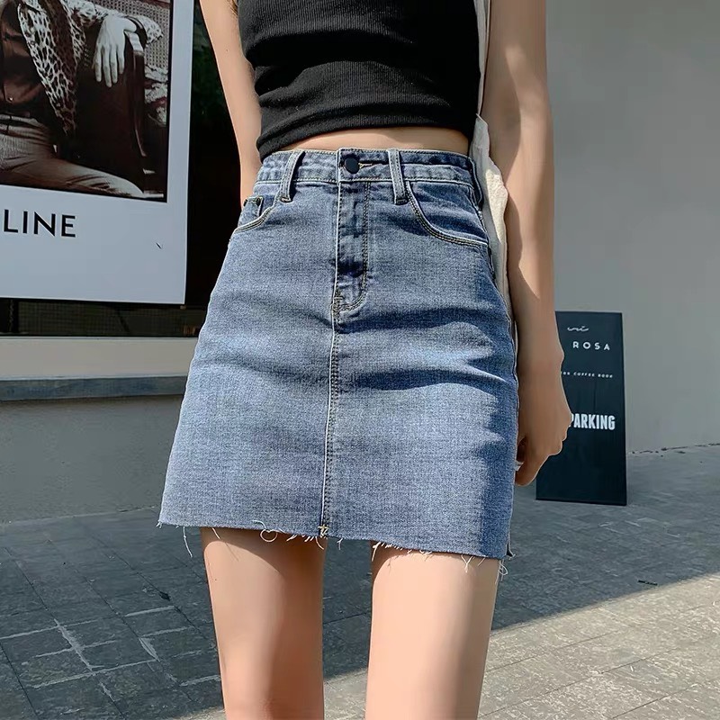 Quần váy jean nữ BigSize lưng cao phom A nhẹ kèm túi nắp, co dãn mạnh màu xanh nhạt Rách kiểu 3873 từ 62-90kg MLJ