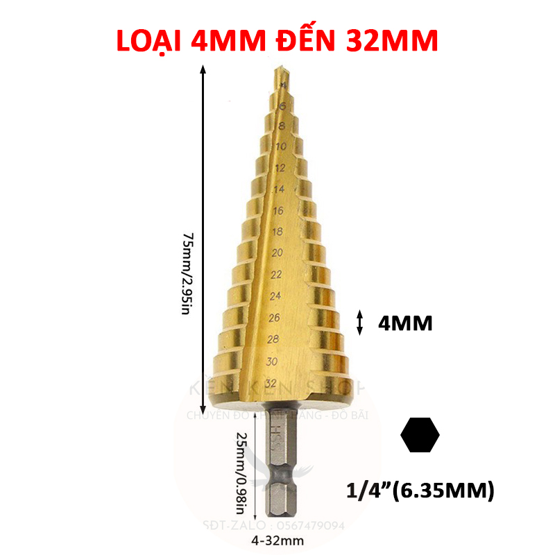 Mũi khoan tháp chuôi lục giác 6.3mm