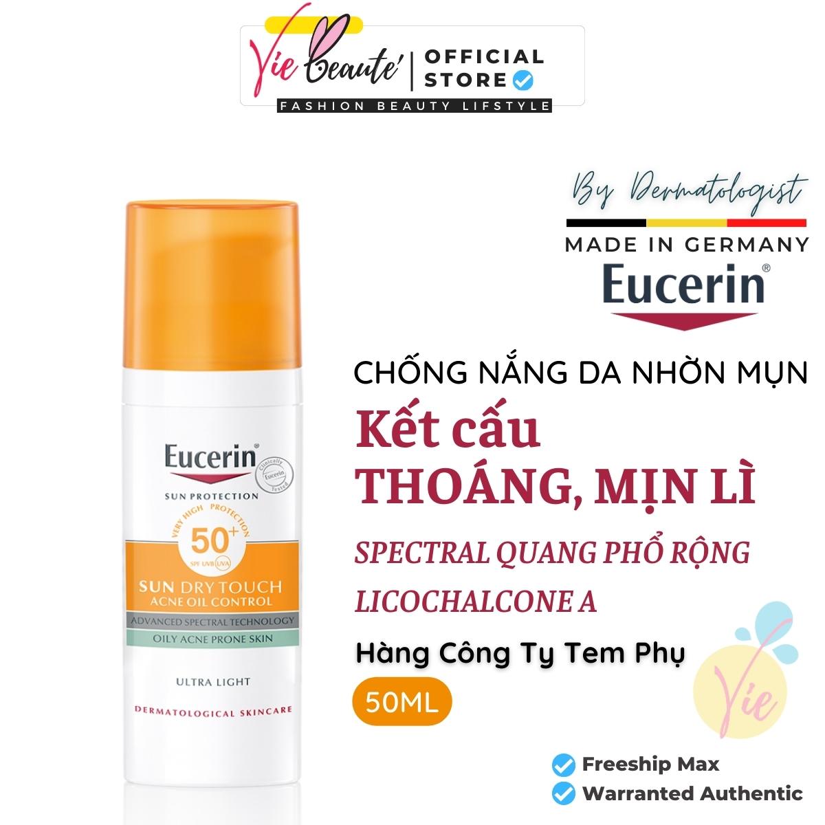Kem chống nắng eucerin cho da dầu, mụn - eucerin sun gel-cream dry touch oil control spf50+ 69767 50ml