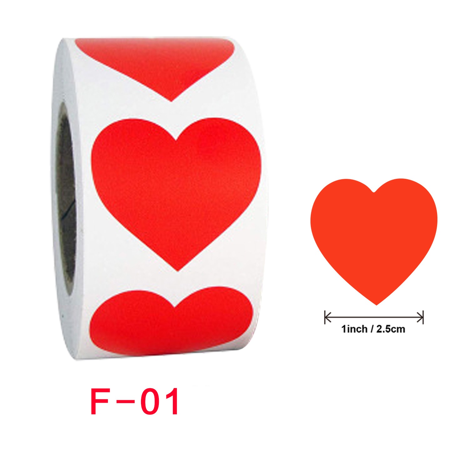 Cuộn 500 tem Sticker Trái tim in màu tự dính 2.5cm