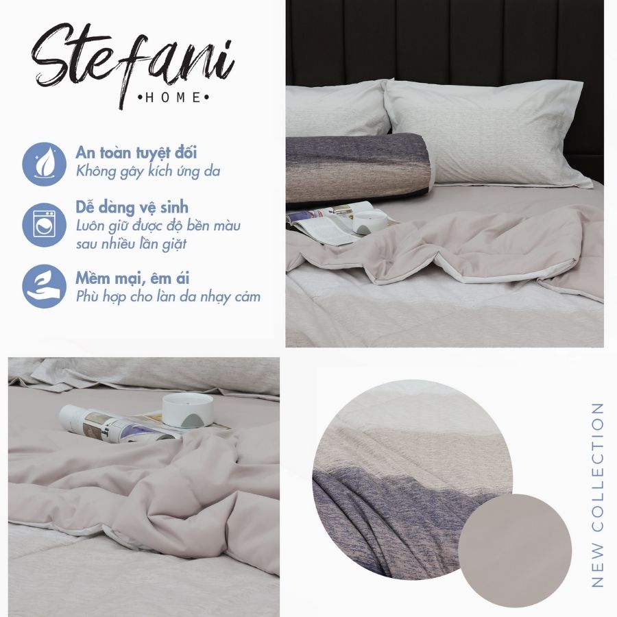Bộ 5 món drap, áo gối kèm mền Stefani ST200053 - Bộ chăn ga gối cotton 1m6x2m, 1m8x2m
