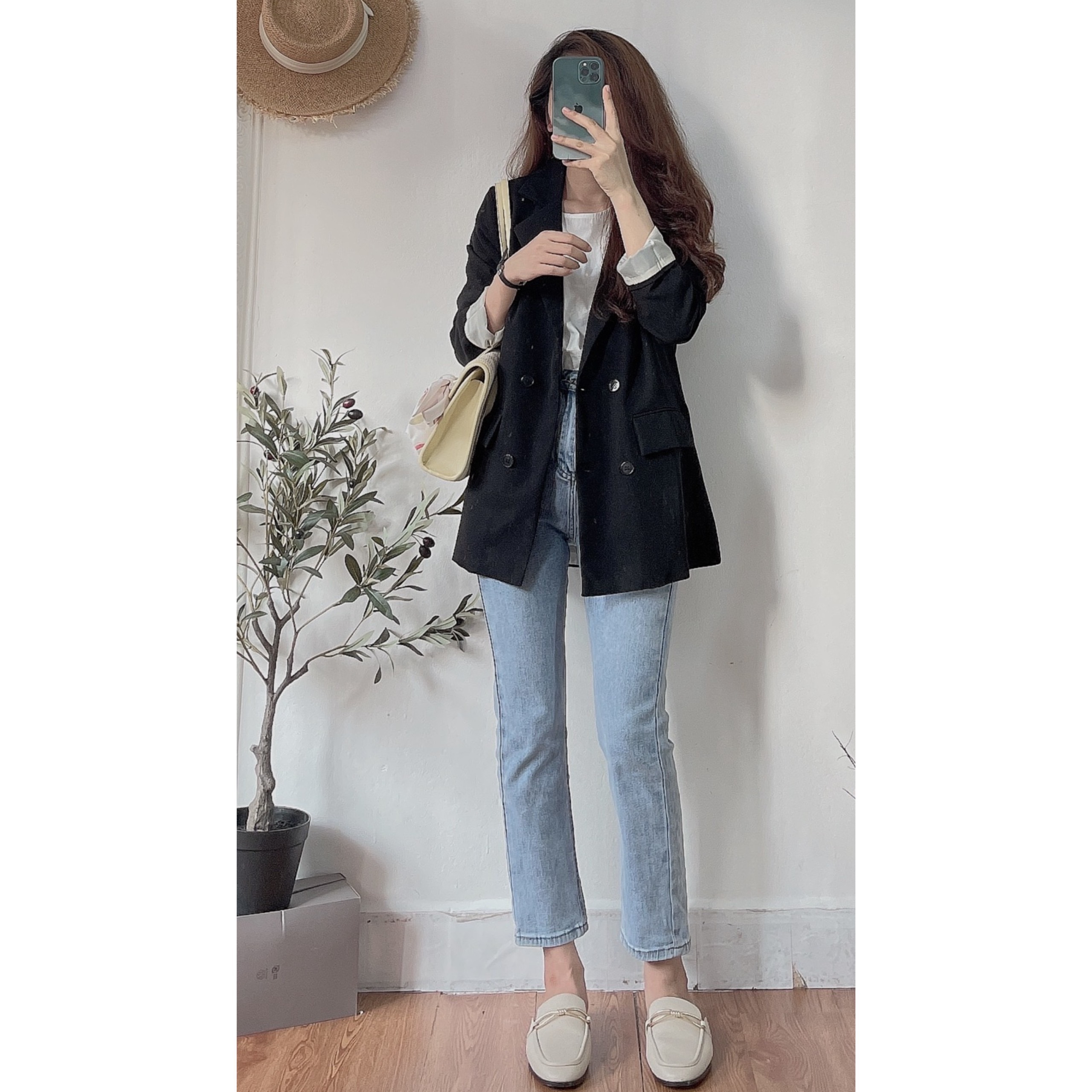 Áo Blazer 2 Lớp Túi Nắp Hàn Quốc