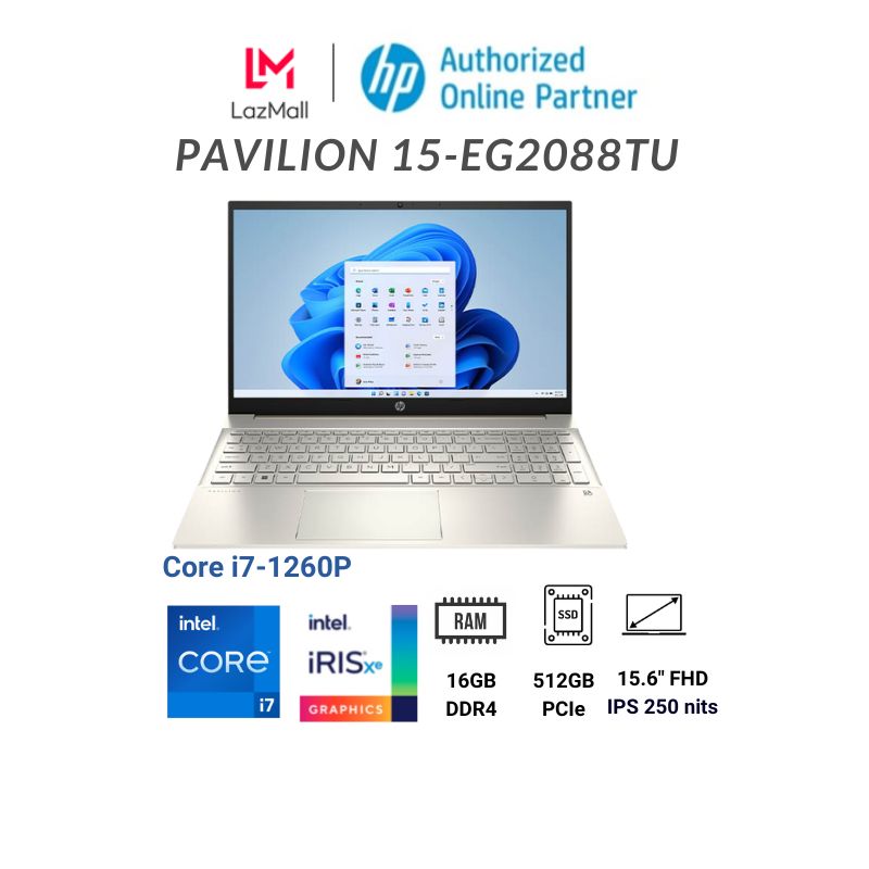 Laptop HP Pavilion 15-eg2088TU 7C0R0PA (Core i7-1260P | 16GB | 512GB | Intel Iris Xe | 15.6 inch FHD | Win 11 | Vàng)