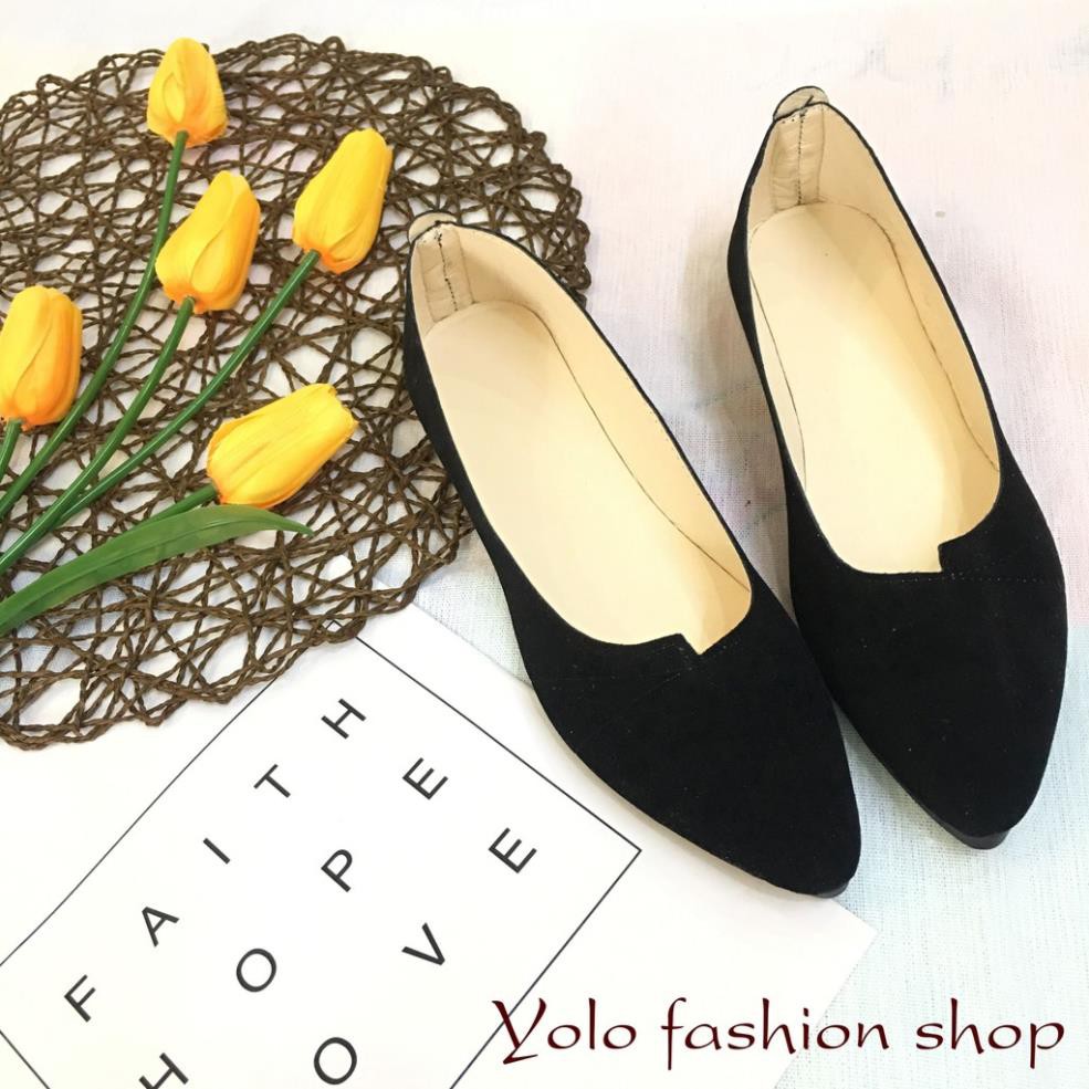 OD1X Giày búp bê nữ đế bằng da lộn vá mũi xinh xắn