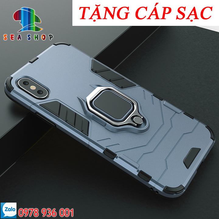 [TẶNG CÁP SẠC] Ốp lưng iPhone Xs Max iRon man kèm iRing chống sốc (xám xanh)