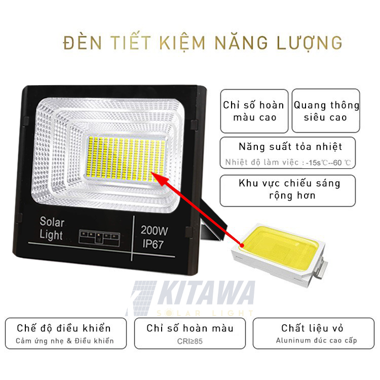 DP1200 Đèn Pha Năng Lượng Mặt Trời Kitawa 200W Ip67