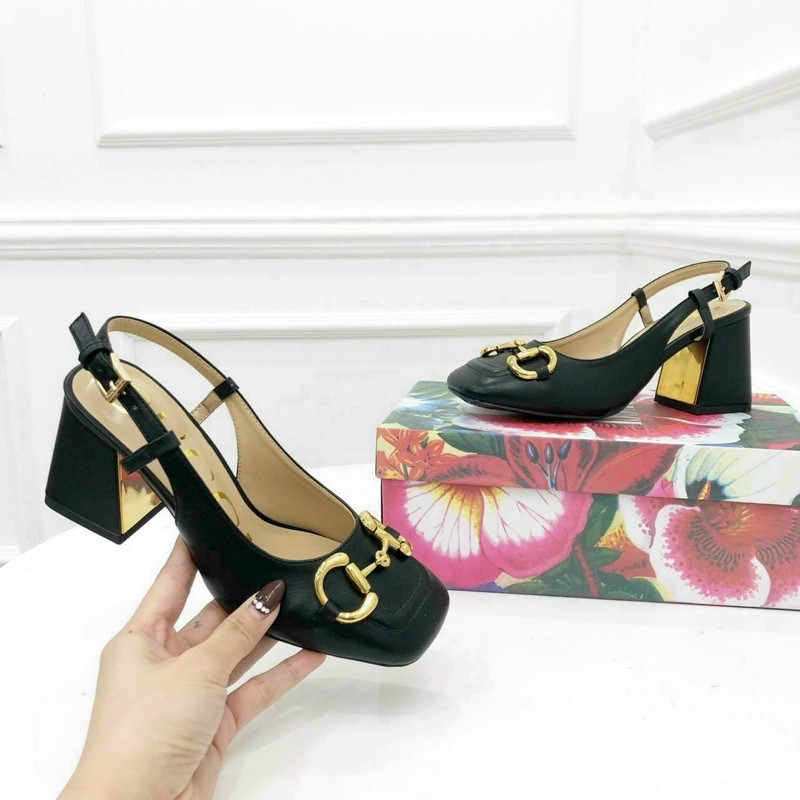 Sandal mũi vuông da mềm khoá sắt cao cấp gót 6p