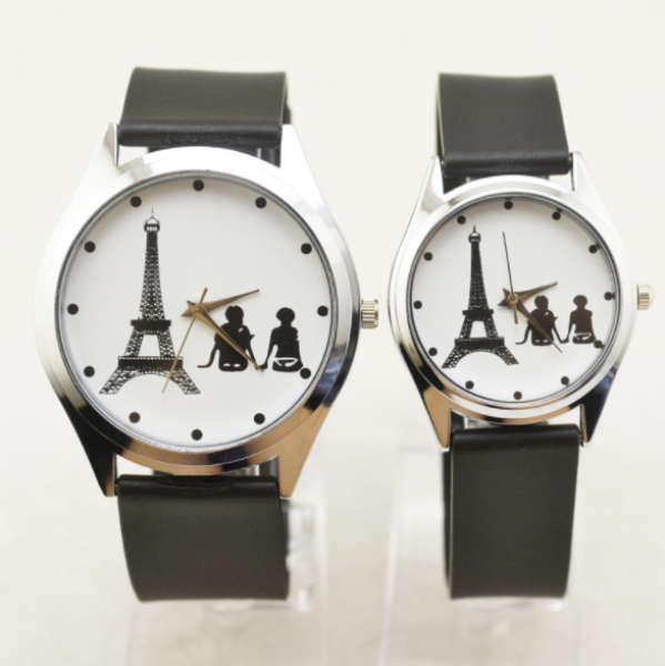 [HCM]Đồng hồ cặp giá rẻ mặt tháp Eiffel và đôi tình nhân lãng mạng - Giá bán trên là 2 chiếc như hình + tặng kèm thêm 2 viên pin