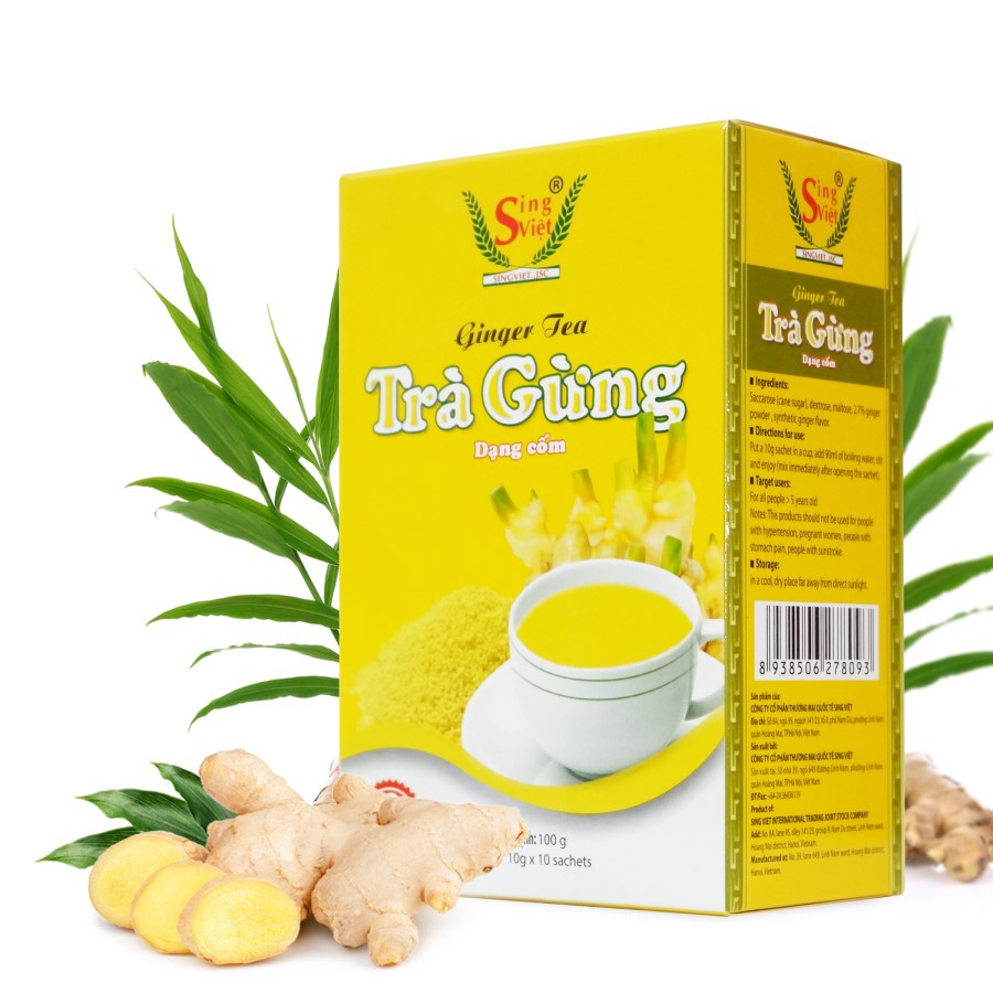 Trà gừng dạng cốm Sing Việt 100g (10 gói x 10g, Tùy chọn hộp xanh, hộp vàng)