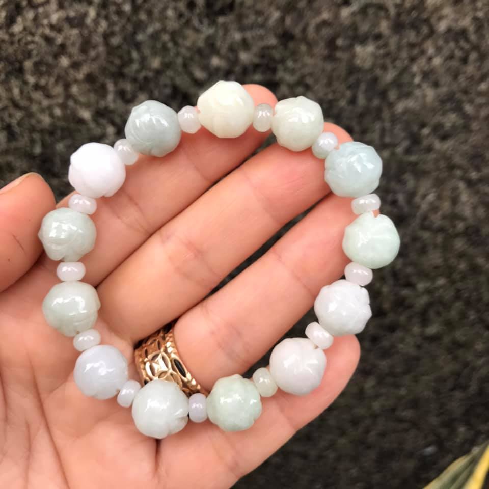 [HCM]VÒNG TAY LIÊN HOA MIX HẠT TRÒN  ĐÁ CẨM THẠCH TRẮNG THIÊN NHIÊN