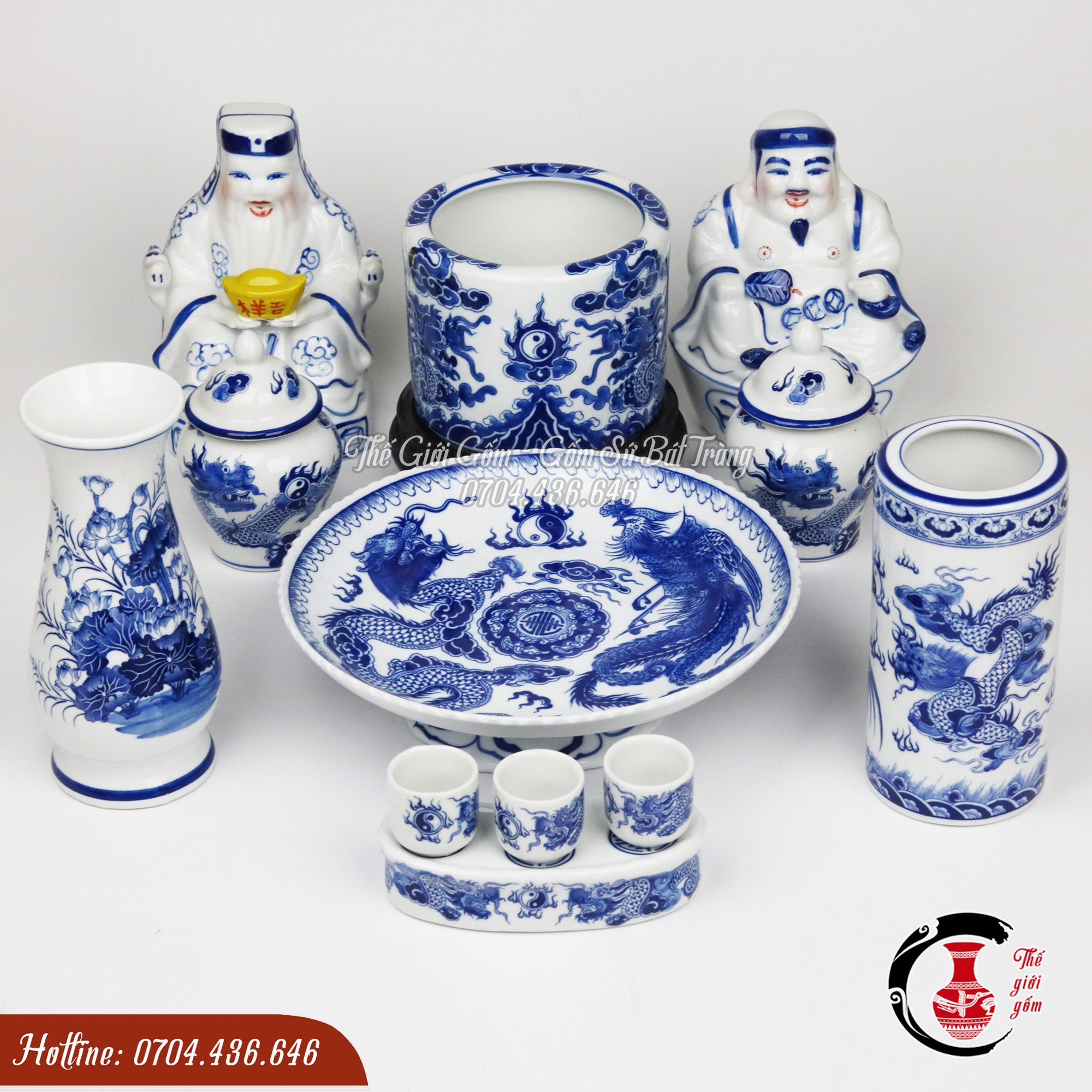 Tượng Thần Tài Thổ Địa gốm sứ Bát Tràng (Đôi)