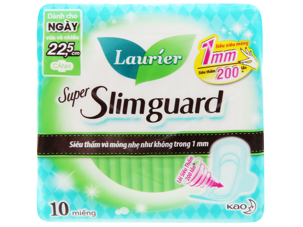 Băng vệ sinh Laurier Super Slimguard siêu siêu mỏng có cánh 10 miếng