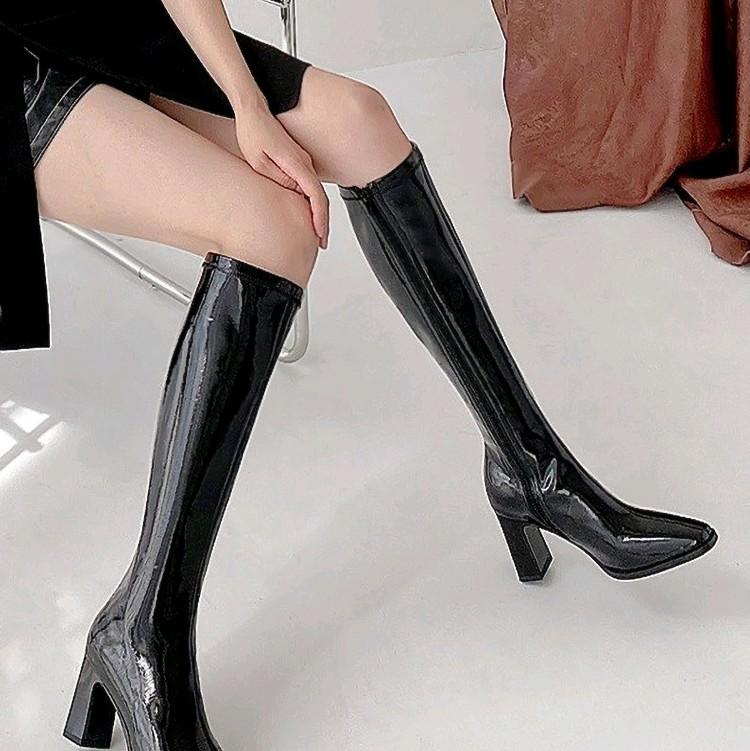 Bốt Đùi Đế Cao Emy Boots Nữ Da Bóng 7cm Thời Trang Cao Cấp