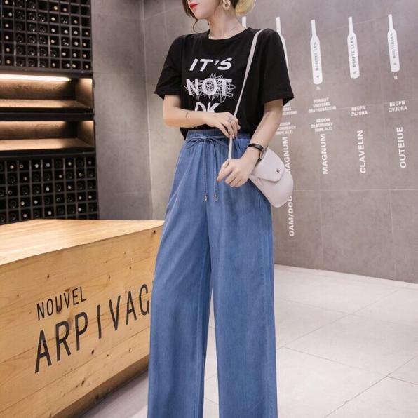 QUẦN DENIM ỐNG SUÔNG LƯNG THUN