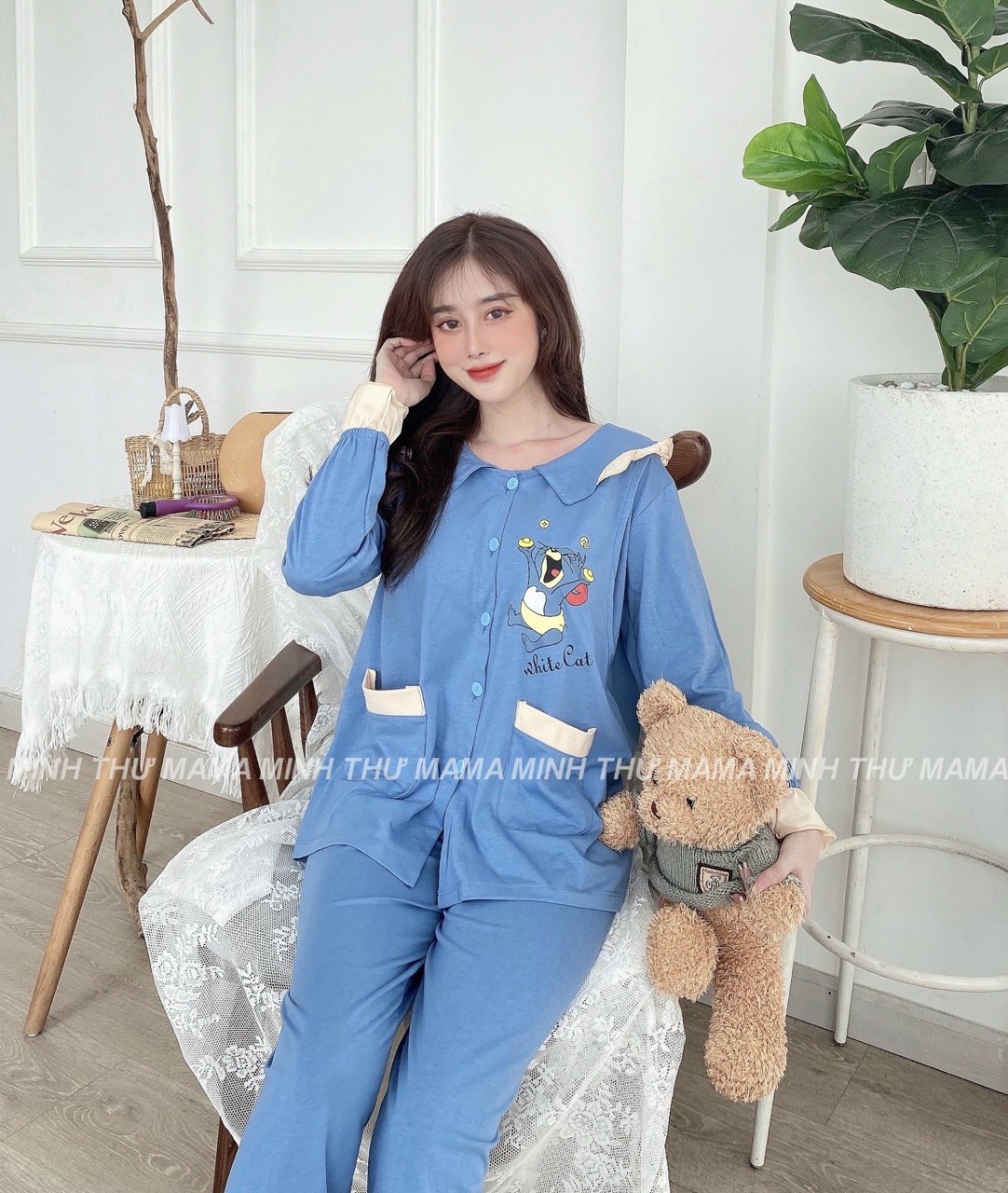 Bộ đồ bầu và cho con bú thu đông dài tay cotton có chun rút bụng hàng thiết kế thời trang trẻ trung đẹp giá rẻ