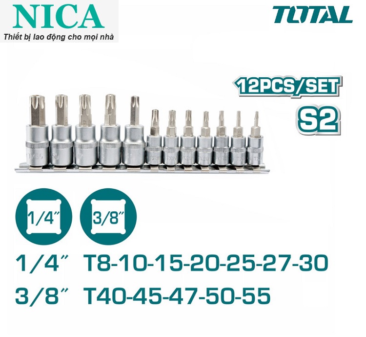 Bộ 12 đầu tuýp lục giác bông sao total tht1438121 chính hãng