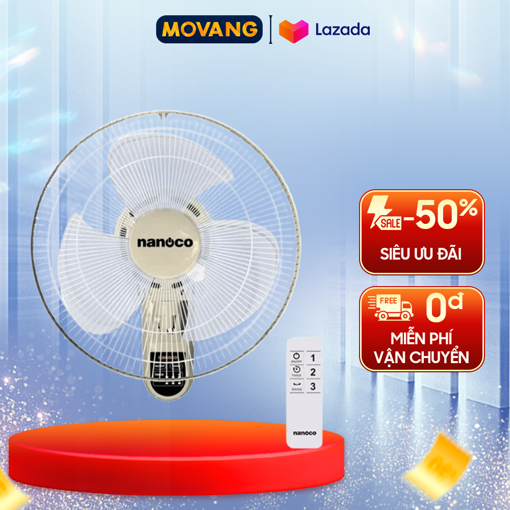 - quạt treo tường có remote nanoco nwf1612rc-be màu beige - công suất 47w - 3 chế độ gió: thường, tự nhiên, ngủ - cầu chì bảo vệ quá nhiệt