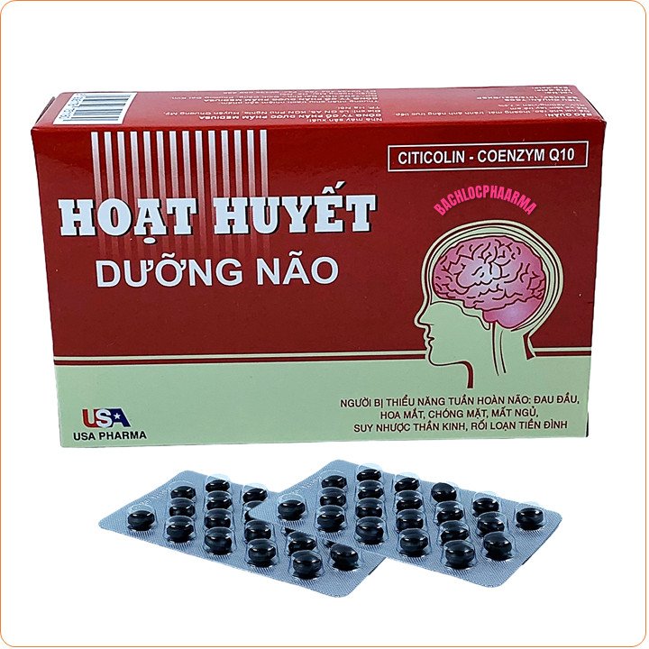 - Hoạt Huyết Dưỡng Não Citicolin - Coenzyme Q10 giảm đau đầu hoa mắt chóng mặt mất ngủ rối loạn tiền đình - Hộp 100 viên- Màu đỏ đậm