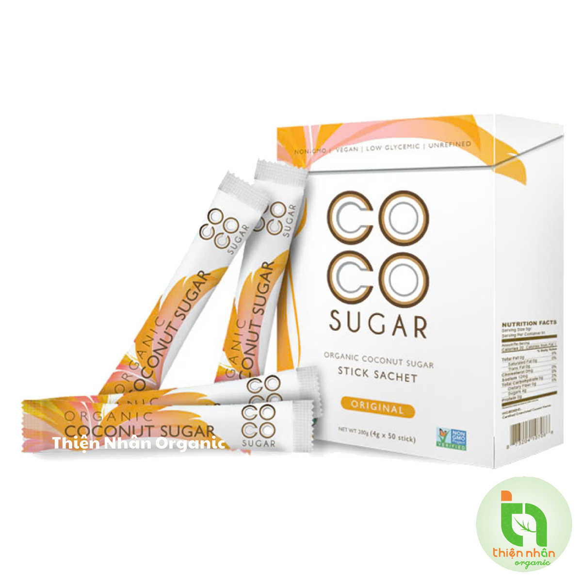 Đường mật hoa dừa hữu cơ PT CoCo 454g , Hộp 50 gói x4gr Organic Coconut Sugar