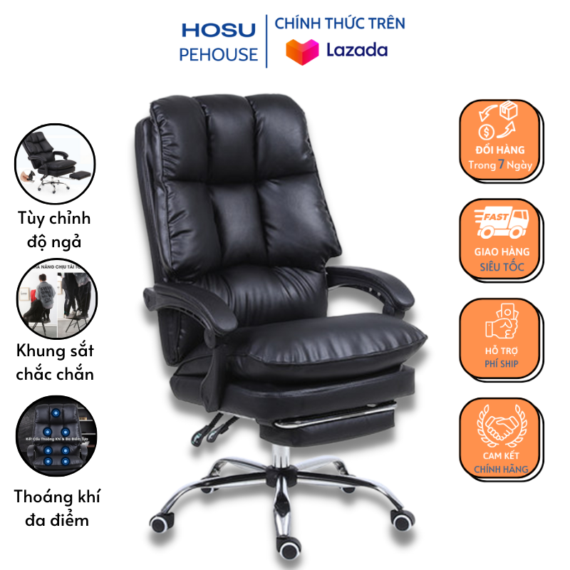 Ghế giám đốc PeHouse kiểu dáng sang trọng, ngả sau tới 135 độ, có gác chân