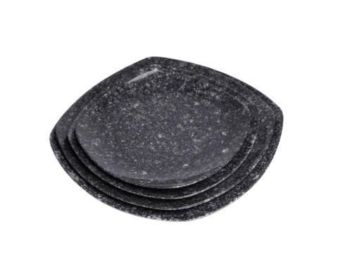 Dĩa Nhựa Melamine Vuông Vân Đá Đen/Xanh