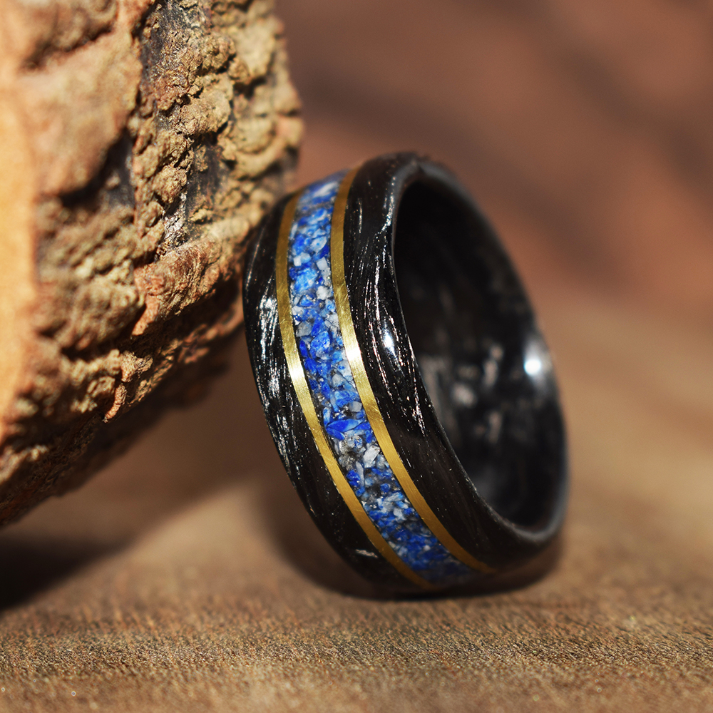 nhẫn forget carbon nguyên khối cẩn đá lapis lazuli