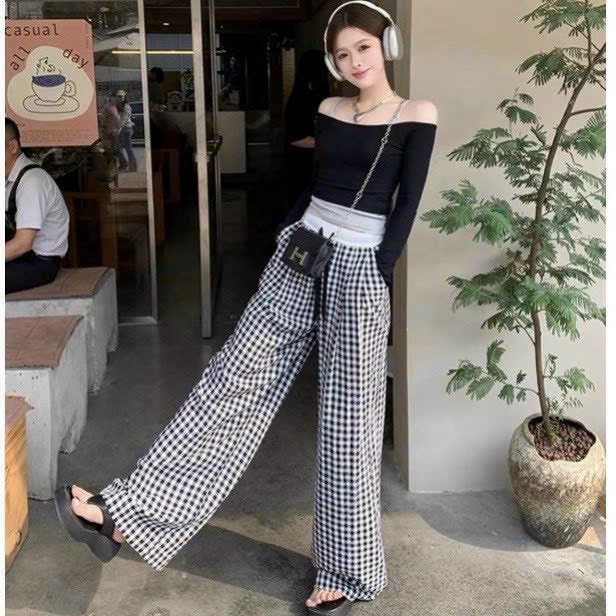 3 SIZE 45-60KG TÙY CHIỀU CAO] QUẦN DÀI LƯNG PHỐI TRẮNG, CARO LỤA DÀI 98CM ỐN RỘNG 28CM