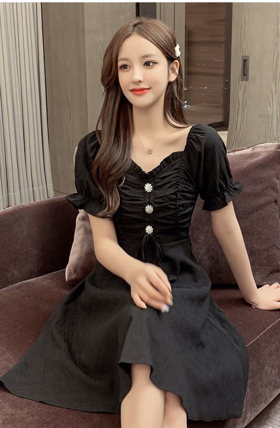 [HCM]ĐẦM RÚT NGỰC 3 CÚC- MIN DRESS T186