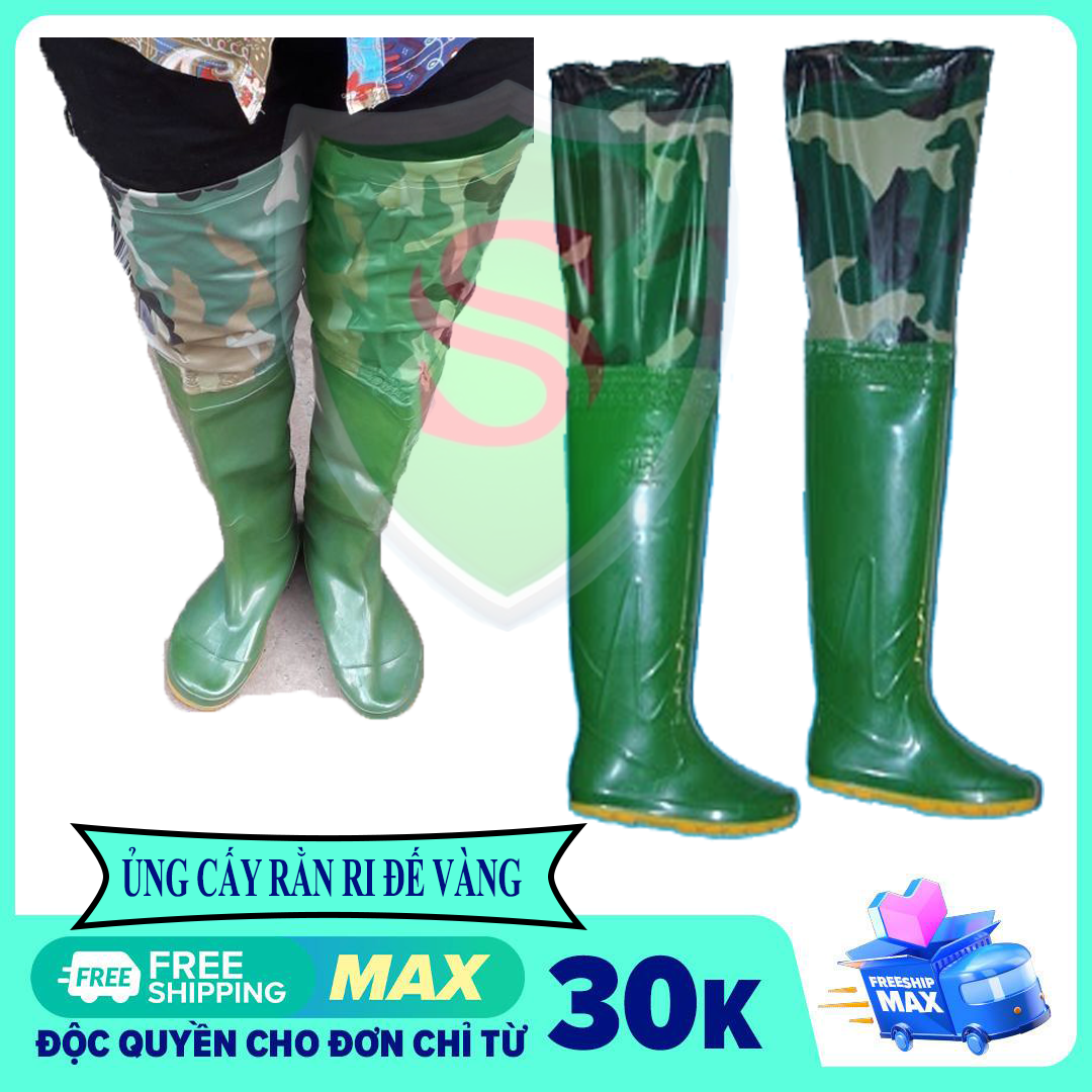 - Ủng dài lội nước 2 lớp Hoa San size 36-43 đế vàng cứng, ủng đùi, ủng bảo hộ lao động, ủng cao su chống nước