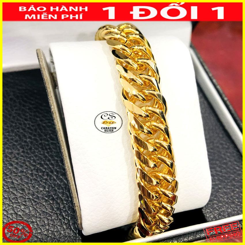 Lắc tay nam chữ cong khoen lật mạ vàng 18k bản rộng 1.2cm - caraven silver
