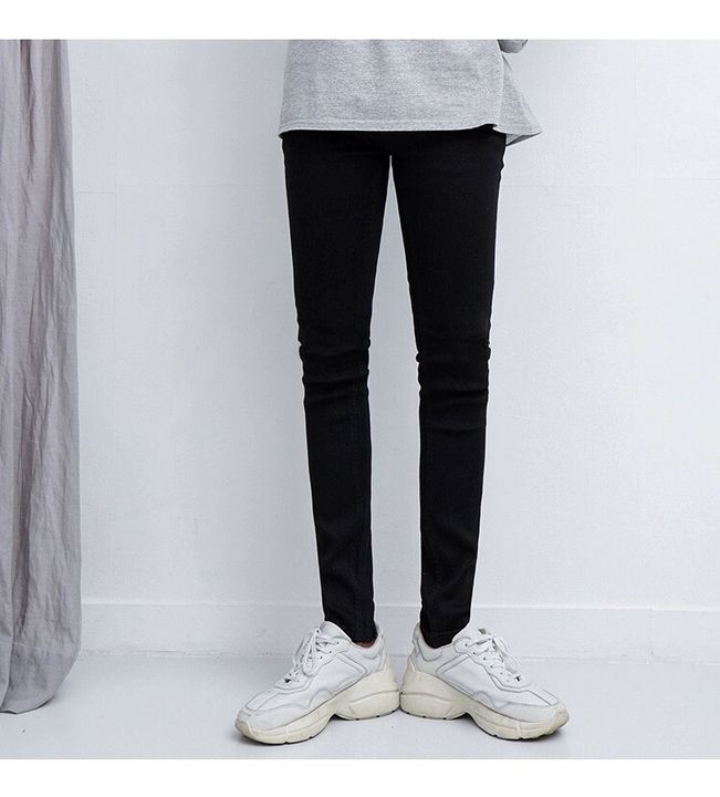 [Hoàn Tiền 15%] Quần Jean Skinny Đen Trơn Basic Vải Dày Co Giãn