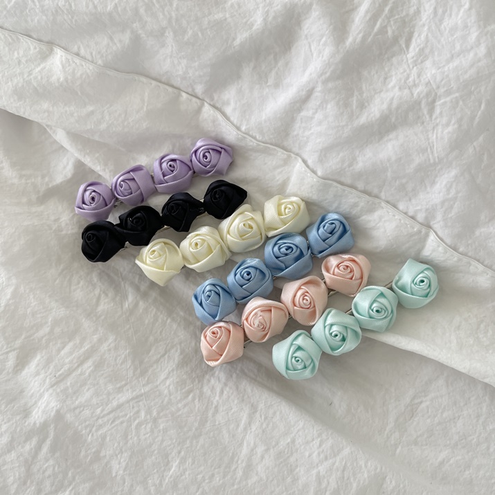 Kẹp tóc mái hoa hồng chất lụa Modleaf Mini rose pin Hàn Quốc ạ