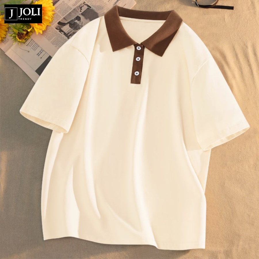 Áo polo unisex nam nữ trơn basic form rộng by joli phối màu