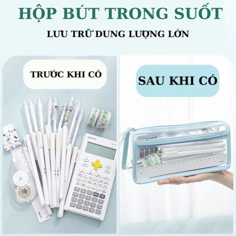 Hộp đựng bút trong suốt 2 ngăn - túi đựng bút học sinh cute - hộp bút cỡ lớn - PENDAY STORE