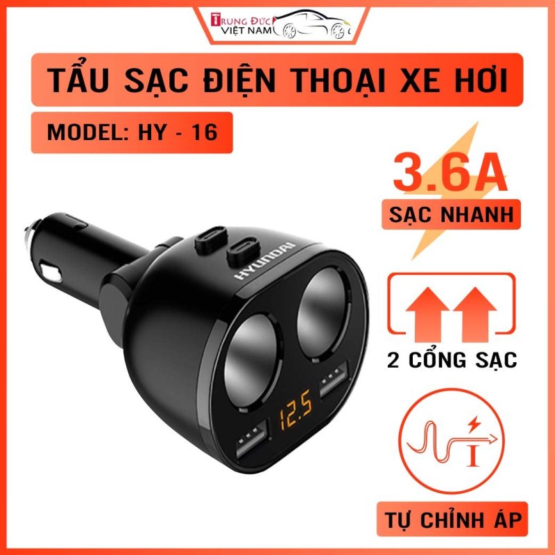 Tẩu sạc ô tô, xe hơi cao cấp đa năng HY16 - Hàng Chính Hãng