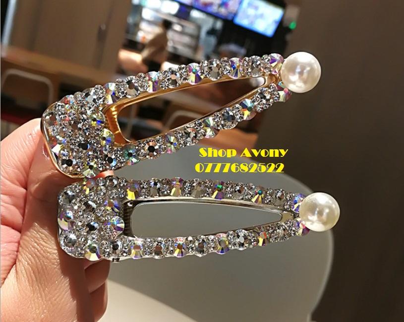 [HCM]kẹp tóc mái đính đá lấp lánh và ngọc trai (9cm)
