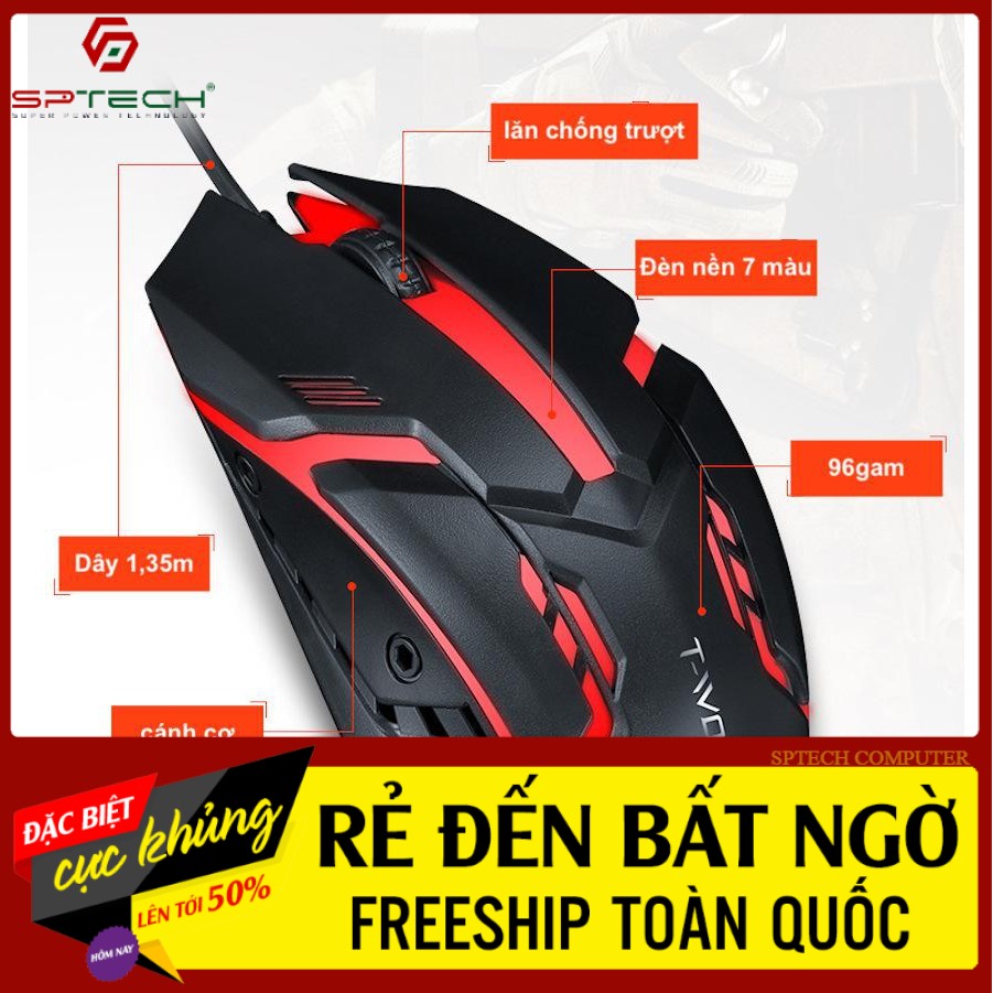 Chuột Gaming Dây 💎𝓕𝓡𝓔𝓔𝓢𝓗𝓘𝓟💎 Mouse Có Dây Gaming T-Wolf V1 (BH 12 Tháng) SPTECH COMPUTER