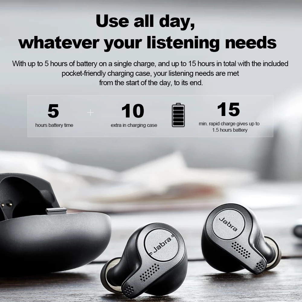 Tai nghe bluetooth không dây jabra elite 75t, tai nghe nhét tai bản quốc tế âm thanh chuẩn dùng cho cả ios và android