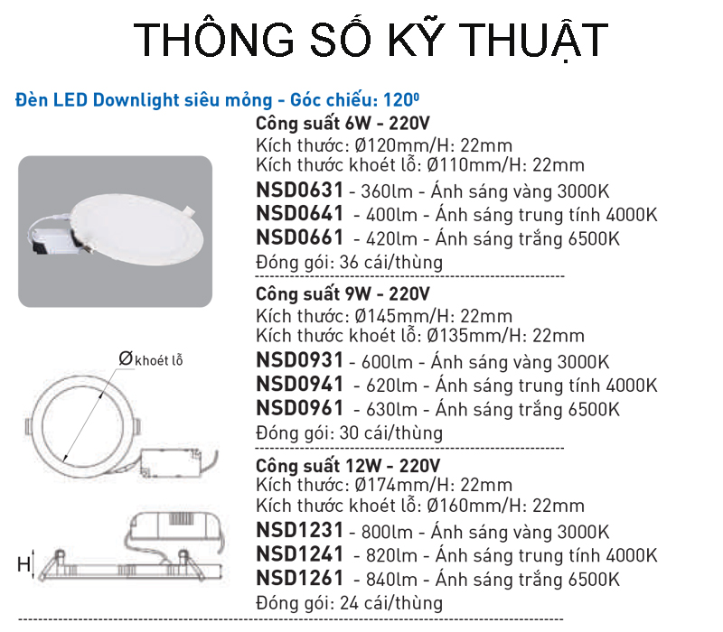 Đèn Led Âm Trần Mỏng 9W Nanoco Khoét Lổ Phi 135mm