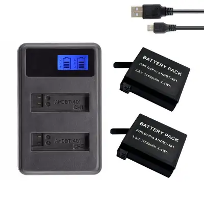 2Pcs For GoPro Hero 4 Battery + LCD Dual Charger For Gopro 4 Batteries Go Pro Hero4 bateria AHDBT 401 Action Camera Accessories
