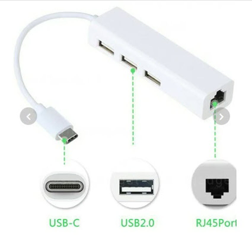 Cáp chuyển USB Type-C ra Lan và 3 cổng USB 2.0 chất lượng cao