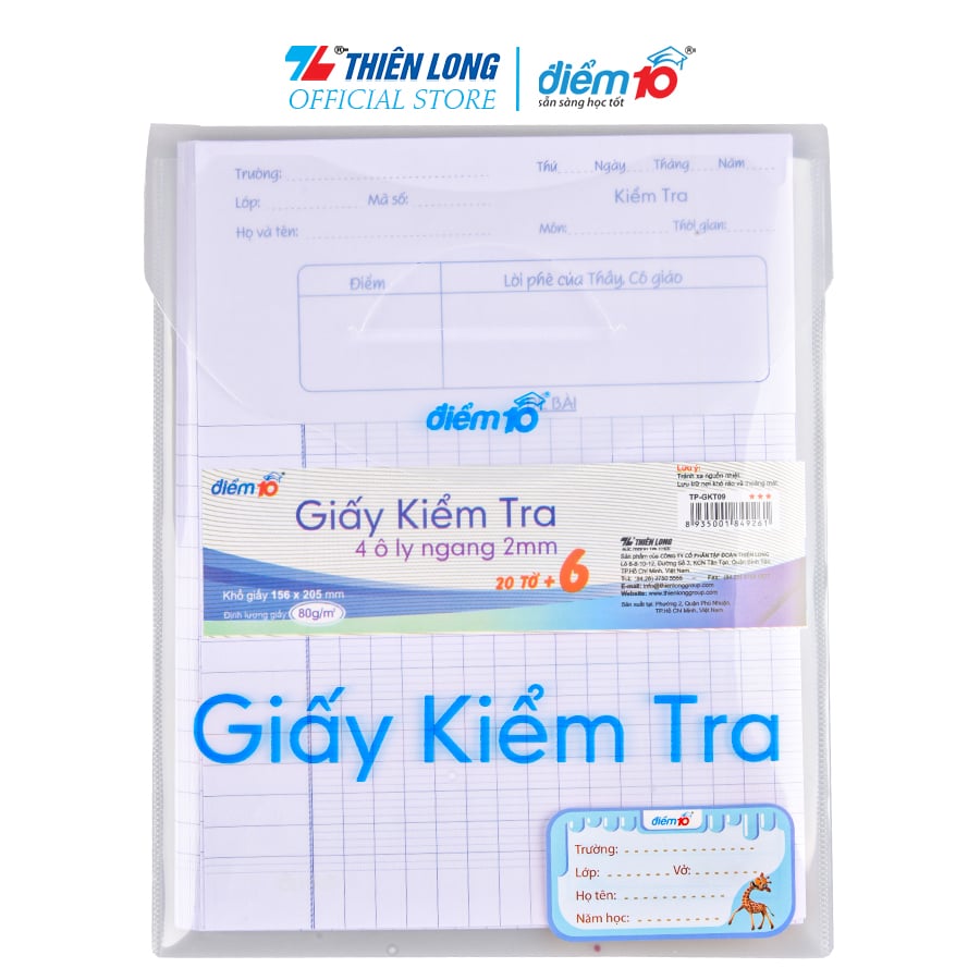 Giấy kiểm tra thiên long điểm 10 tp-gkt09 - 4 ô ly ngang