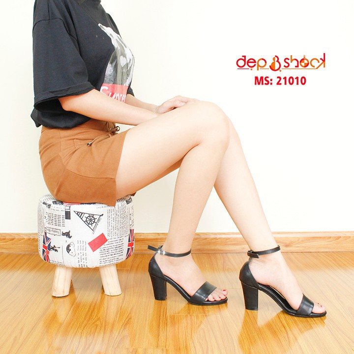 Giày Sandal cao gót 5p và 7p quai ngang bít gót sang trọng Depvashock MS 21010