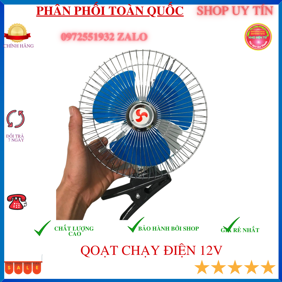 Quạt điện 12v dùng bình ác quy đường kính 22cm