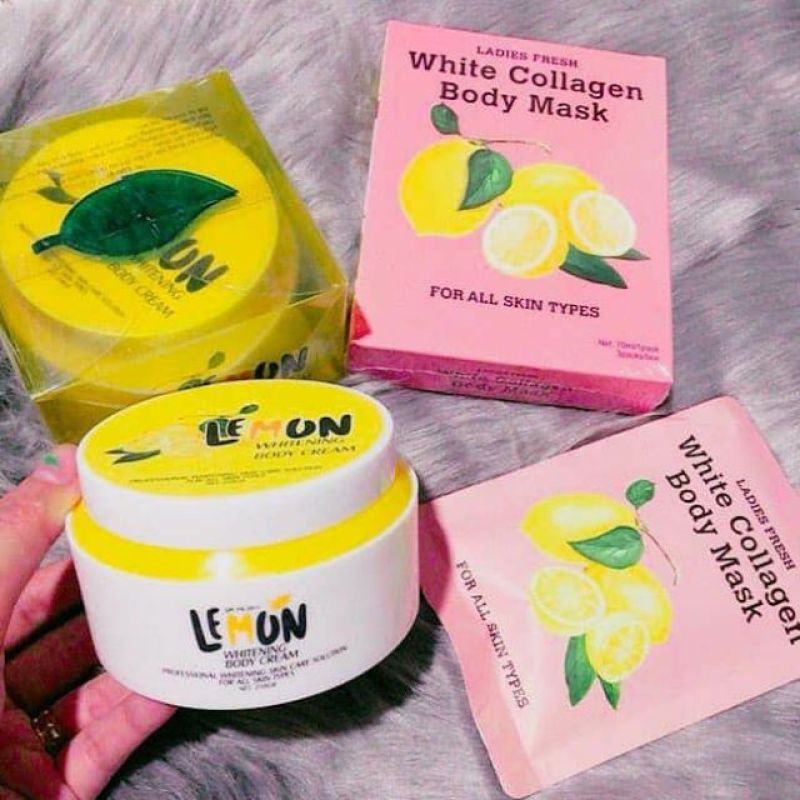 (Chính hãng 💯%-mẫu mới) combo ủ trắng chanh và body chanh lemon-1 hộp ủ trắng chanh 3 gói và 1 kem dưỡng body chanh