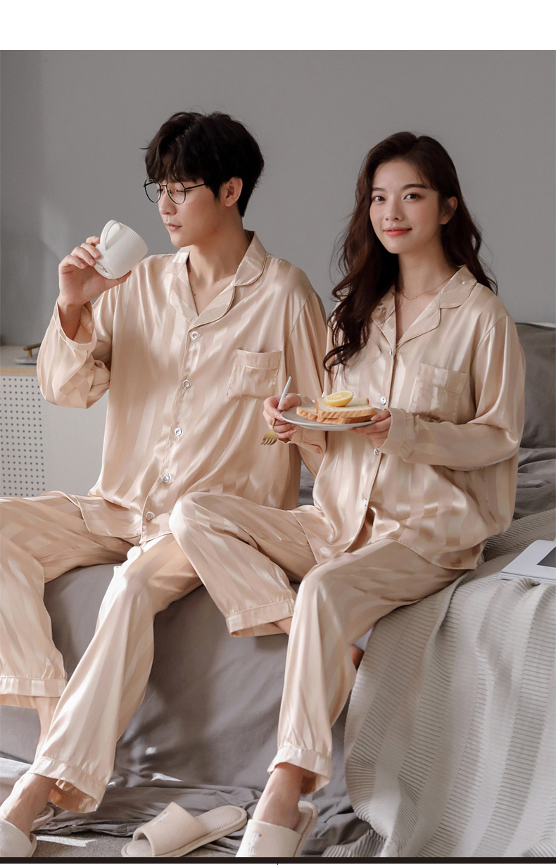 Đồ Ngủ Satin Lụa Dài Tay Cao Cấp ♥️ Đồ Đôi Lụa Gấm Mặc Nhà Nam Nữ ♥️ IVY614