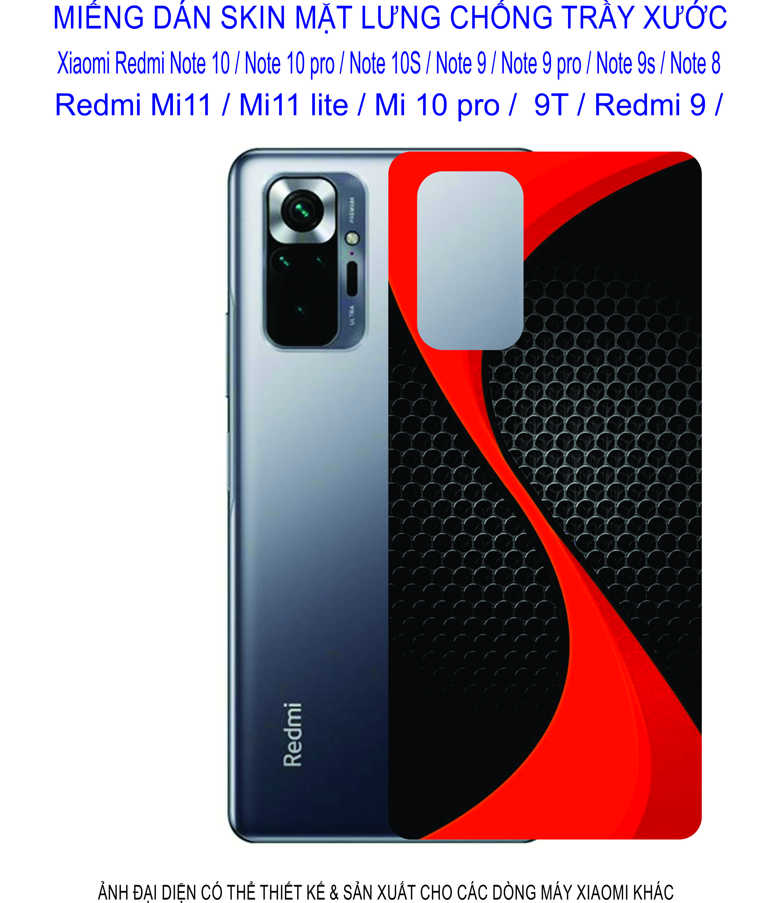 Miếng Dán Skin 3D Xiaomi Redmi note 10 / note 10pro / note 10s/ note 9/ note 9pro/ note 8/ mi 11/ mi 11lite/ mi 10pro/ 9T/ ... chống trầy xước, hình ảnh 3D sắt nét