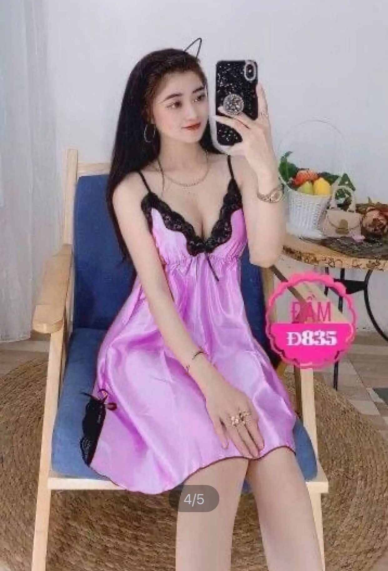 Đầm Ngủ Phi Lụa Phối Ren,Mềm Mại Quyến Rũ Freesize Dưới 60kg